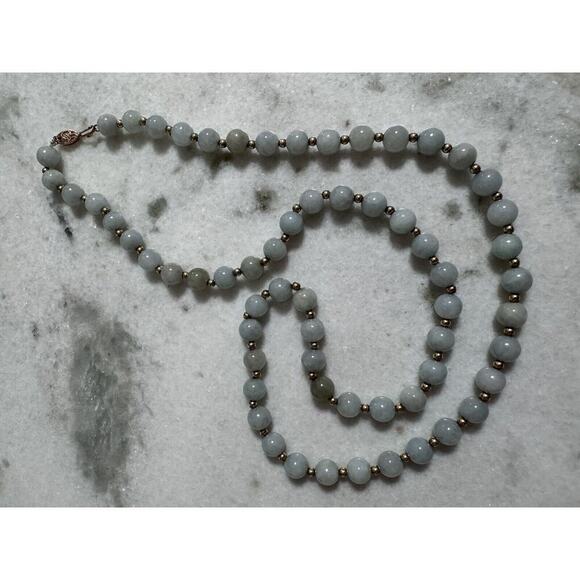 14k Gold 26” Light Green Jade Beaded Necklace Gold Spacers 54 Grams - Picture 10 of 10